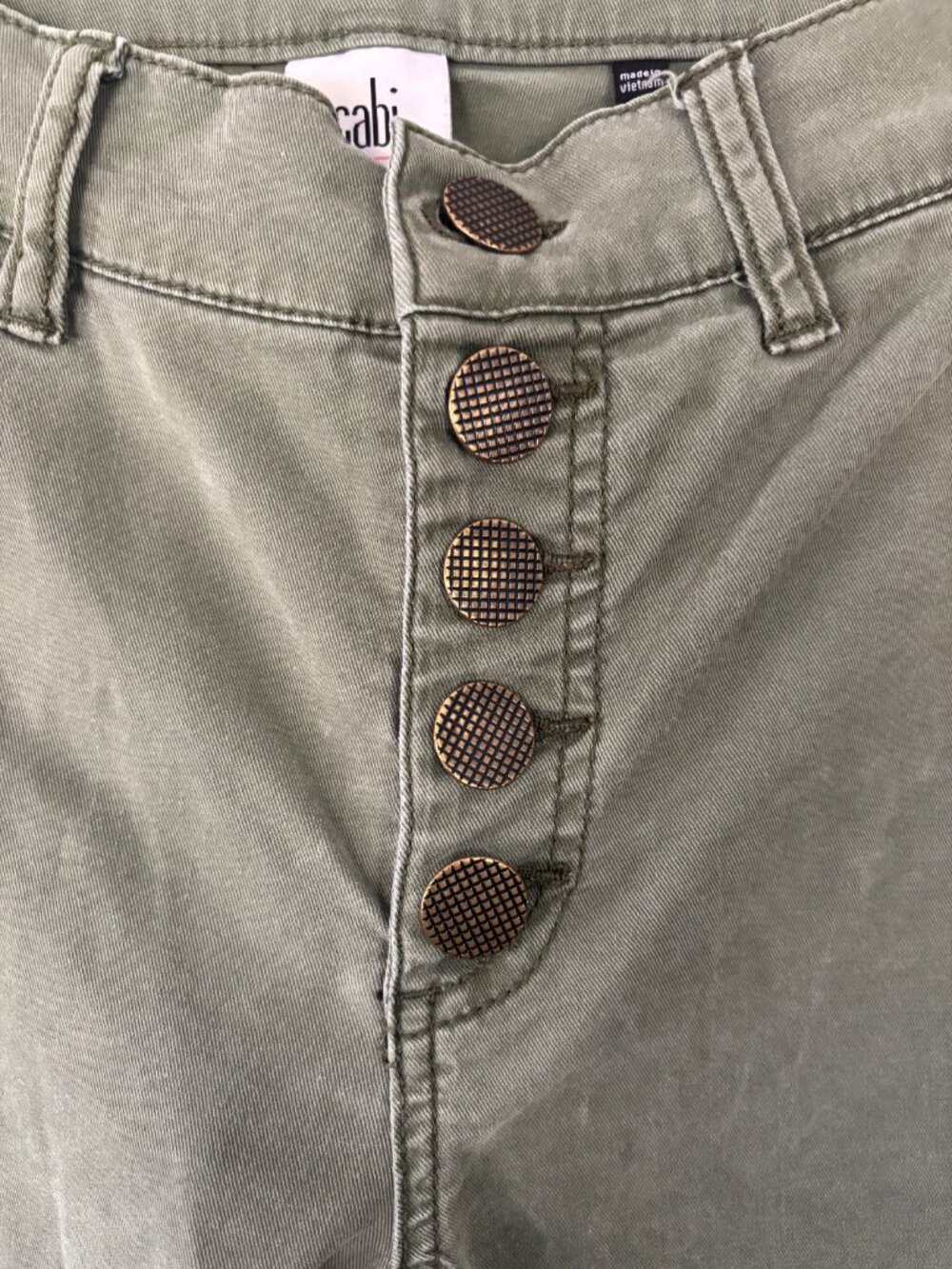 CAbi Sage Green Skinny Cargo Pants Exposed Button Fly Size 6 - Picture 3 of 10